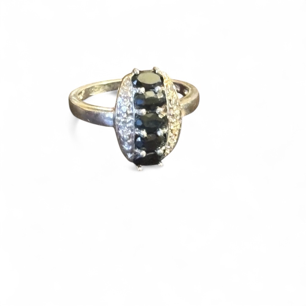 Sterling Silver & Blue Sapphire Cluster Ring